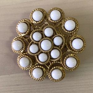 Gold and White Bead Brooch